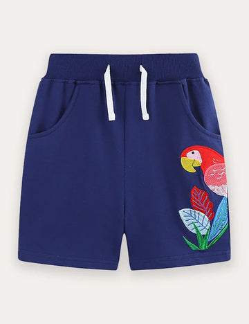 Parrot Embroidered Cotton Shorts